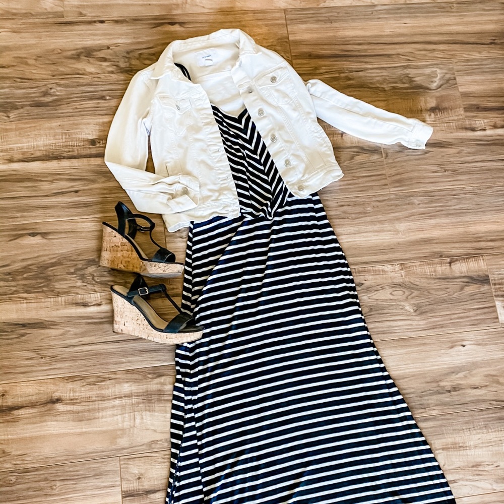 Black and white striped maxi dress